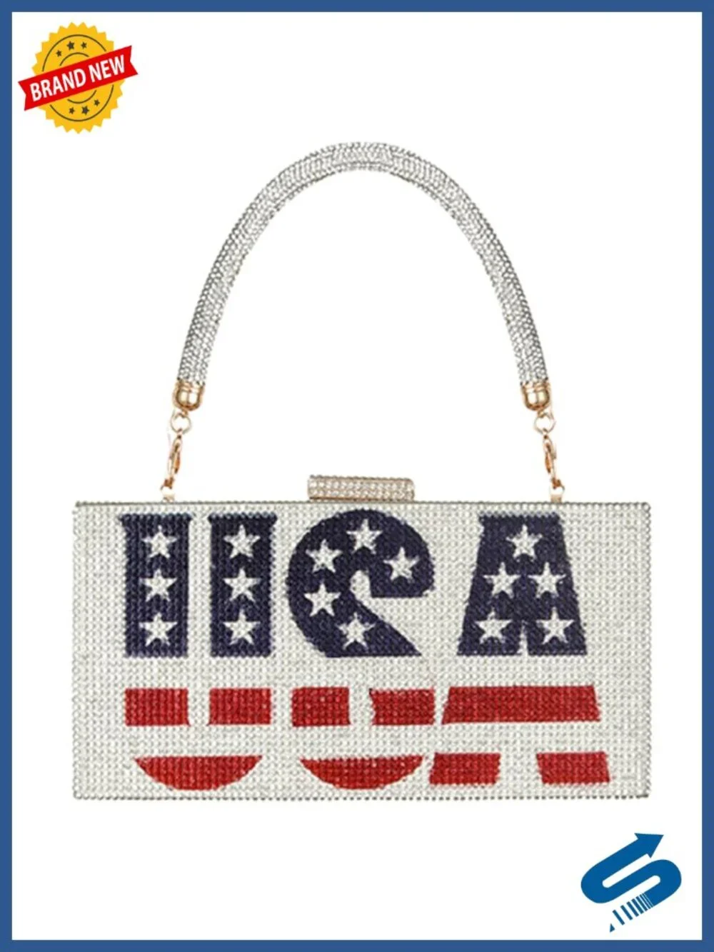 Rhinestone American Flag Crossbody Evening Clutch Purse